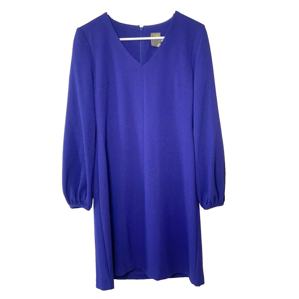 Taylor Long Sleeve V-Neck Shift Dress Womens‎ Size 2 Purple Lined Balloon Sleeve